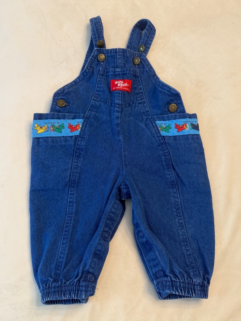 Vintage! OshKosh B’Gosh Denim Baby Overalls with Airplane Trim, sz 6-9months